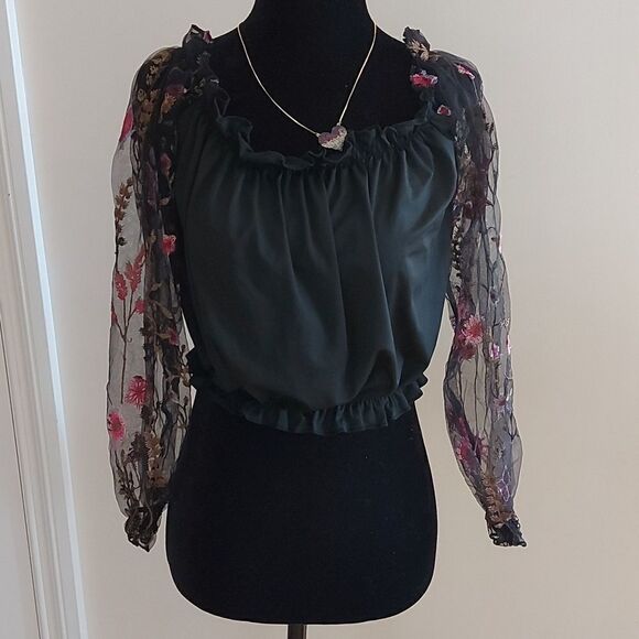 SHEIN lace sleeve crop top sz. S - Picture 1 of 5